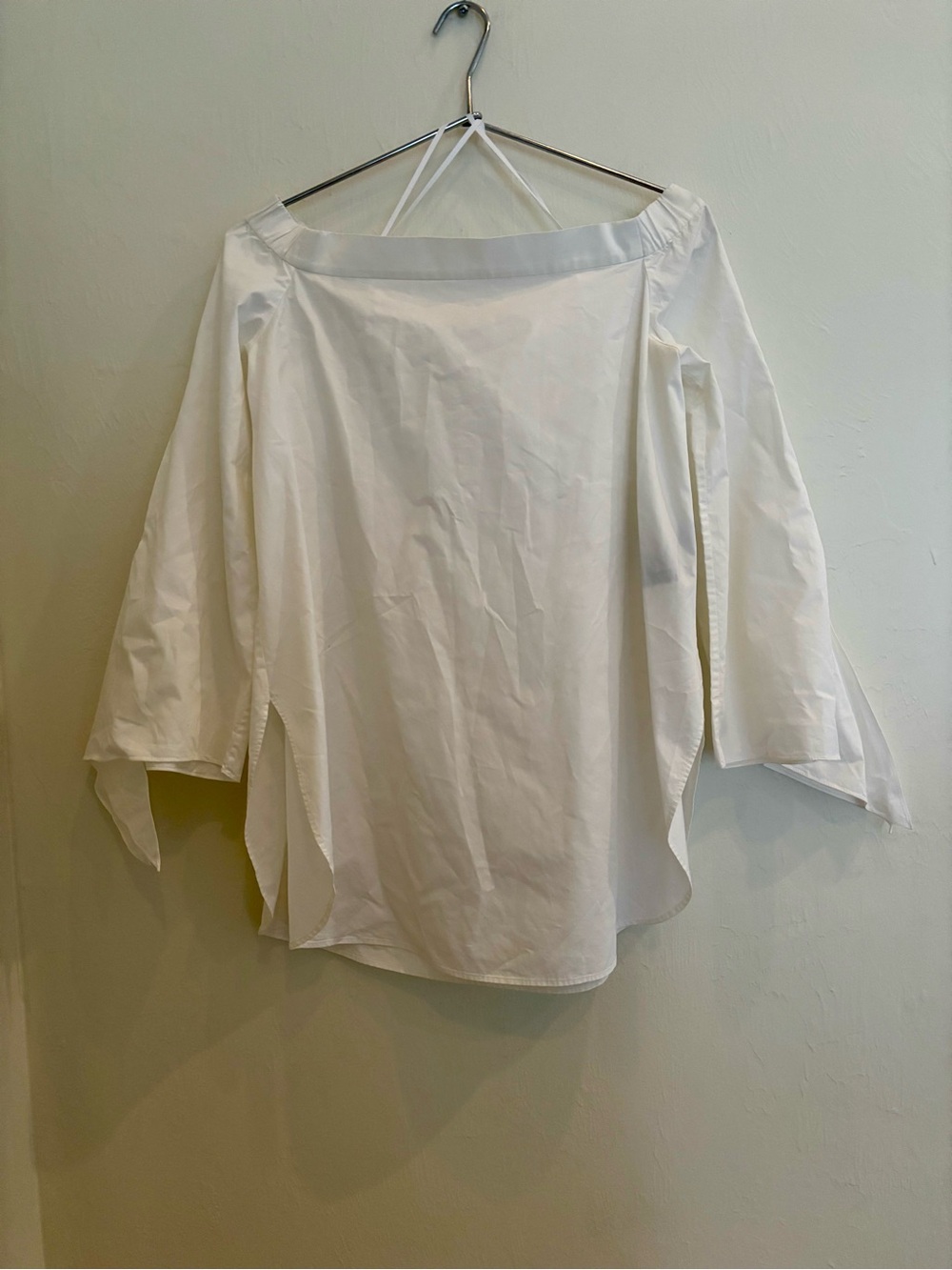 Tibi Off The Shoulder White Top Blouse Cotton Long Sleeve Sz 4 - Picture 5 of 12